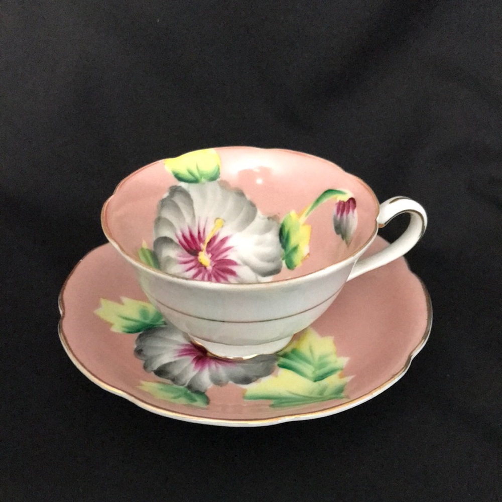 Vintage Trimont Pink Porcelain Teacup and Saucer Hand Painted, Occupied Japan